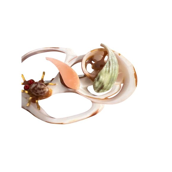 Handcrafted Seashell Brooch Center Cut Gold-Toned Crab Natural Shell Accents 2" - Picture 3 of 4